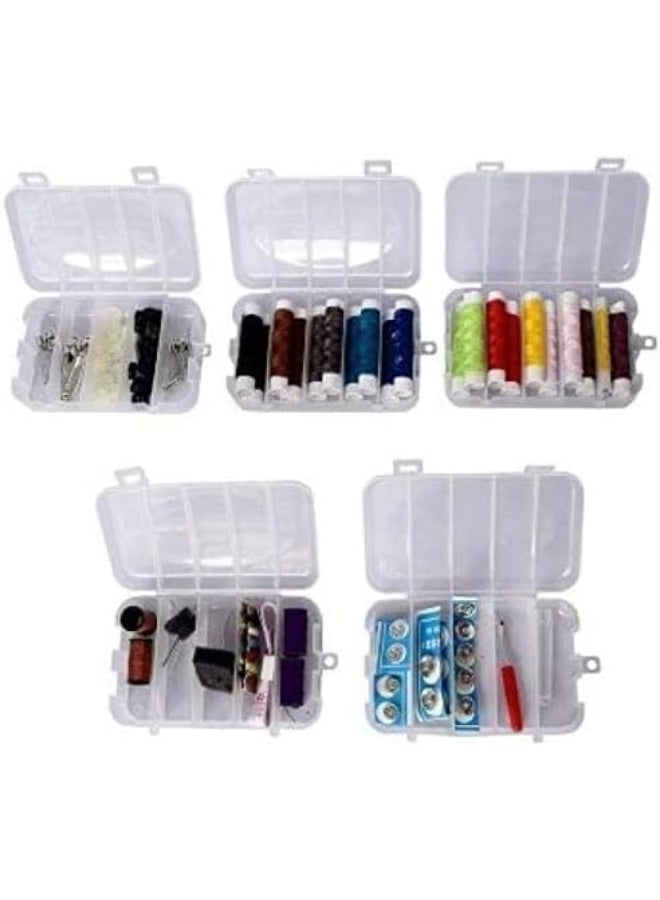 طقم خياطة من ٢١٠ قطعة مع صندوق تنظيم - مجموعة أدوات خياطة بلاستيكية كاملة للمنزل والسفر - فوشيا وشفاف - Image 2